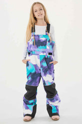 Girls’ Purple Tie-dye Reflective Durable Workwear Snow Bibs